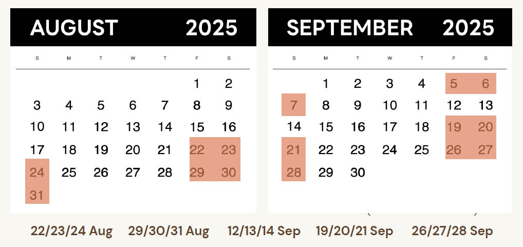August / September Session Calendar